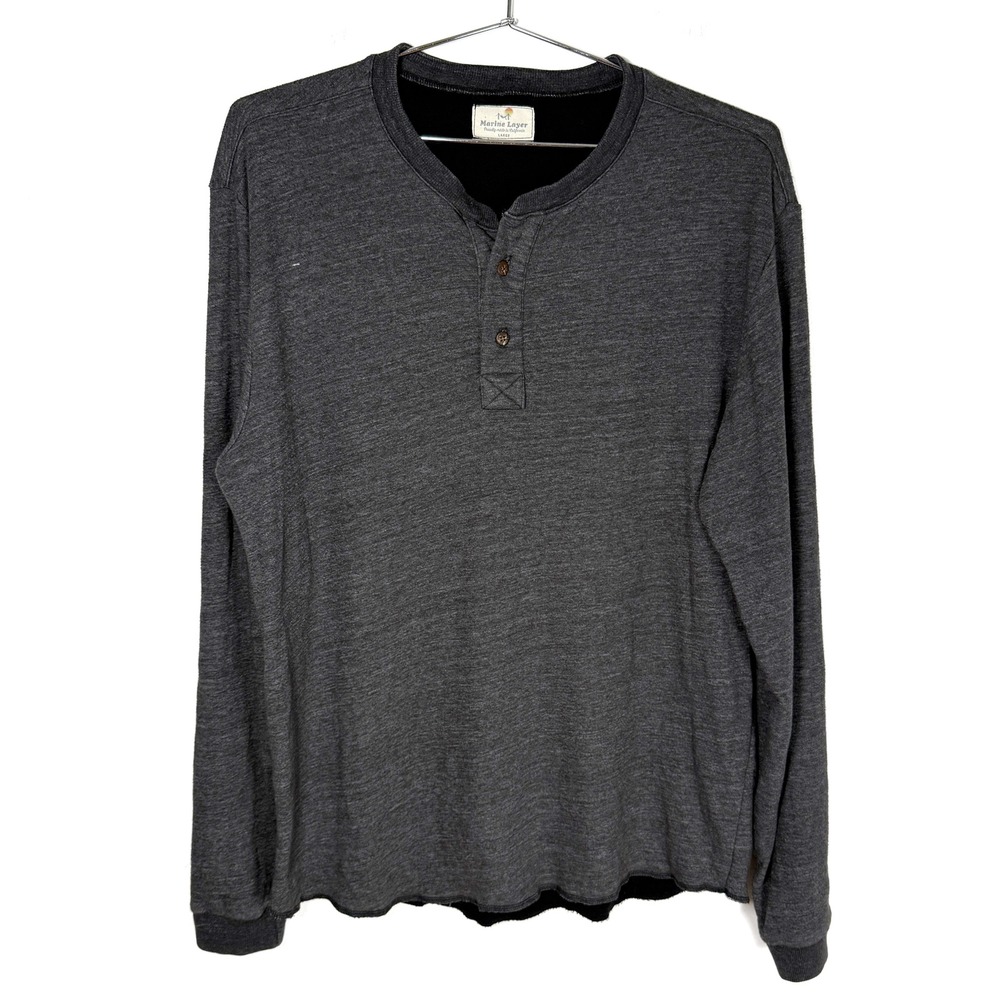 Marine Layer Mens Large Long Sleeve Henley Shirt‎ Dark Gray